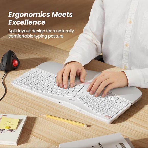 Nulea Wireless Ergonomic Keyboard Split with Wrist Rest White With Pink New RT05 - Picture 2 of 8